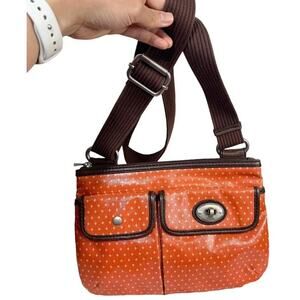 Fossil Waxed Canvas And Leather Orange Key-per Crossbody